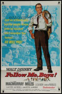 6g306 FOLLOW ME BOYS 1sh '66 Fred MacMurray leads Boy Scouts, young Kurt Russell, Walt Disney!