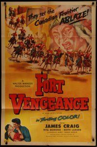 6g313 FORT VENGEANCE 1sh '53 James Craig, Rita Moreno, Keith Larsen, cool western artwork!