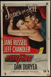 6g320 FOXFIRE 1sh '55 close up artwork of sexy Jane Russell, Jeff Chandler!