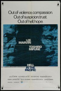 6g411 HELL IN THE PACIFIC 1sh '69 Lee Marvin, Toshiro Mifune, directed by John Boorman!