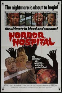 6g428 HORROR HOSPITAL 1sh '75 Michael Gough, English sci-fi horror, great images!