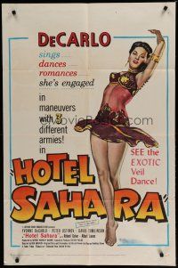 6g431 HOTEL SAHARA 1sh '51 full-length artwork of sexy exotic veil dancer Yvonne De Carlo!
