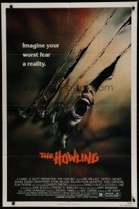 6g435 HOWLING 1sh '81 Joe Dante, cool image of screaming female attacked by werewolf!