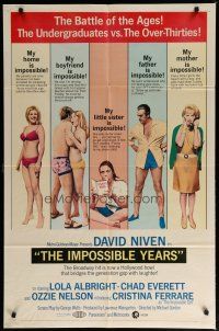 6g446 IMPOSSIBLE YEARS 1sh '68 David Niven, sexy Christina Ferrare, undergrads vs. over-thirties!