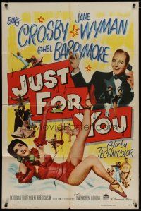 6g479 JUST FOR YOU 1sh '52 Bing Crosby & sexy Jane Wyman on telephone!