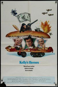 6g480 KELLY'S HEROES style B 1sh '70 Clint Eastwood, Savalas, Rickles, & Sutherland in a sandwich!