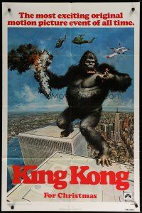 6g487 KING KONG teaser 1sh '76 John Berkey art of BIG Ape on the Twin Towers!
