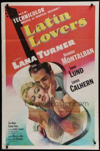 6g505 LATIN LOVERS 1sh '53 best artwork of sexy Lana Turner & Ricardo Montalban in guitar!