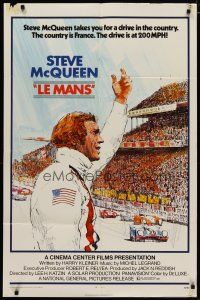 6g509 LE MANS 1sh '71 great Tom Jung artwork of race car driver Steve McQueen waving at fans!