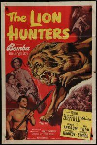 6g516 LION HUNTERS 1sh '51 Johnny Sheffield & Woody Strode w/Bomba in Africa!
