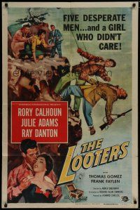 6g528 LOOTERS 1sh '55 Rory Calhoun and Julie Adams trapped on mountain, a girl who didn't care!