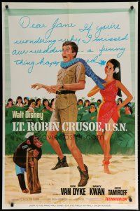 6g536 LT. ROBIN CRUSOE, U.S.N. style B 1sh '66 Disney, cool art of Dick Van Dyke w/Nancy Kwan!