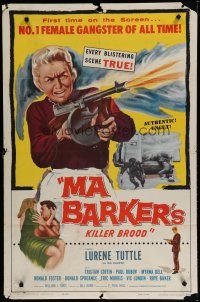 6g538 MA BARKER'S KILLER BROOD 1sh '59 great artwork of the no. 1 female gangster of all time!