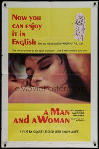 6g545 MAN & A WOMAN style B 1sh '66 Lelouch's Un homme et une femme, Anouk Aimee, Trintignant!