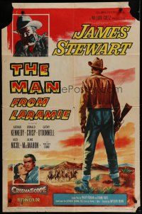 6g547 MAN FROM LARAMIE 1sh '55 three images of James Stewart, directed by Anthony Mann!