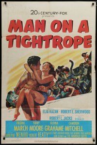 6g550 MAN ON A TIGHTROPE 1sh '53 directed by Elia Kazan, pretty circus performer Terry Moore!