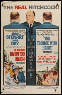 6g552 MAN WHO KNEW TOO MUCH/TROUBLE WITH HARRY 1sh '63 Alfred Hitchcock double-bill!