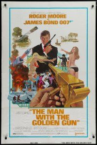 6g555 MAN WITH THE GOLDEN GUN west hemi 1sh '74 art of Roger Moore as James Bond by McGinnis!