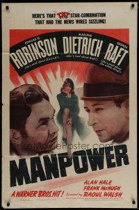 6g557 MANPOWER 1sh '41 George Raft, Edward G. Robinson, Marlene Dietrich!