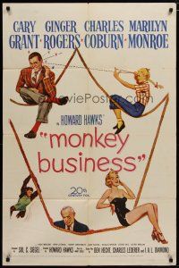 6g576 MONKEY BUSINESS 1sh '52 Cary Grant, Ginger Rogers, sexy Marilyn Monroe, Charles Coburn
