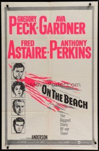 6g630 ON THE BEACH 1sh '59 art of Gregory Peck, Ava Gardner, Fred Astaire & Anthony Perkins!