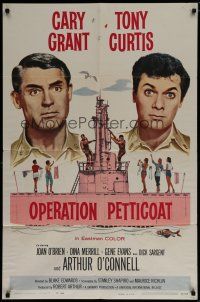 6g638 OPERATION PETTICOAT 1sh '59 great artwork of Cary Grant & Tony Curtis on pink submarine!