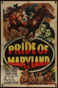 6g680 PRIDE OF MARYLAND 1sh '51 Stanley Clements & Peggy Stewart, cool horse racing artwork!