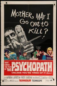 6g690 PSYCHOPATH 1sh '66 Robert Bloch, wild horror image, Mother, may I go out to kill?