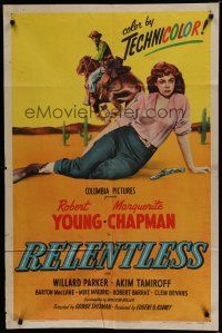 6g716 RELENTLESS 1sh '47 Robert Young, Marguerite Chapman, strange drama in the High Sierras!