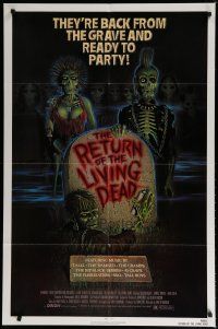 6g726 RETURN OF THE LIVING DEAD 1sh '85 artwork of wacky punk rock zombies by tombstone!