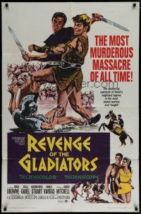 6g728 REVENGE OF SPARTACUS 1sh '65 great artwork image of gladiators fighting with swords!