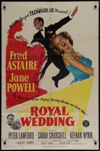 6g744 ROYAL WEDDING 1sh '51 great image of dancing Fred Astaire & sexy Jane Powell!