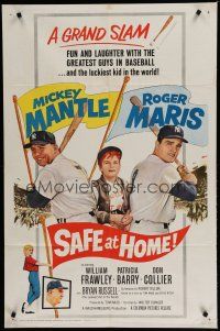 6g746 SAFE AT HOME 1sh '62 Mickey Mantle, Roger Maris, New York Yankees baseball, a grand slam!