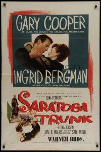 6g748 SARATOGA TRUNK 1sh '45 c/u of Gary Cooper about to kiss Ingrid Bergman, by Edna Ferber!