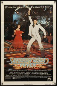 6g749 SATURDAY NIGHT FEVER 1sh '77 best image of disco dancer John Travolta & Karen Lynn Gorney!