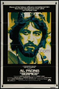 6g762 SERPICO 1sh '74 cool close up image of Al Pacino, Sidney Lumet crime classic!
