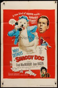 6g765 SHAGGY DOG 1sh '59 Disney, Fred MacMurray in a new kind of horror movie, horribly funny!