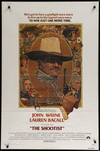 6g771 SHOOTIST 1sh '76 best Richard Amsel artwork of cowboy John Wayne & cast montage!