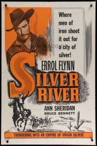 6g779 SILVER RIVER 1sh R56 Errol Flynn gambles for his life & sexiest Ann Sheridan!