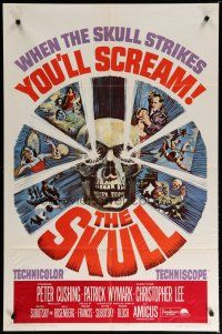 6g782 SKULL 1sh '65 Peter Cushing, Christopher Lee, cool horror artwork of creepy skull!