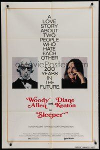 6g785 SLEEPER advance 1sh '74 time traveler Woody Allen, Diane Keaton, wacky sci-fi!