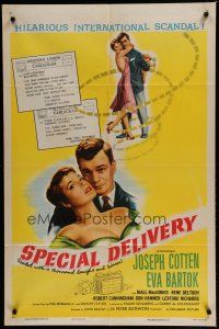 6g799 SPECIAL DELIVERY style B 1sh '55 Cotten & Eva Bartok in hilarious international scandal!