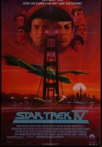 6g811 STAR TREK IV 1sh '86 cool art of Leonard Nimoy & William Shatner by Bob Peak!