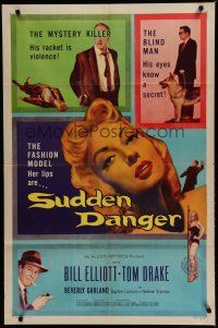 6g824 SUDDEN DANGER 1sh '56 sexy Beverly Garland's lips are danger, William 