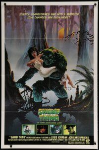 6g836 SWAMP THING 1sh '82 Wes Craven, Richard Hescox art of him holding sexy Adrienne Barbeau!