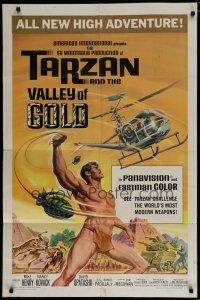 6g847 TARZAN & THE VALLEY OF GOLD 1sh '66 art of Henry w/grenade bolas & chopper by Reynold Brown!