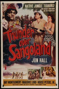 6g879 THUNDER OVER SANGOLAND 1sh '55 Jon Hall & sexy gal in Africa fighting native jungle terrors!