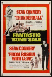 6g880 THUNDERBALL/FROM RUSSIA WITH LOVE 1sh '68 Bond sale of two of Sean Connery's best 007 roles!