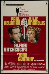 6g899 TORN CURTAIN 1sh '66 Paul Newman, Julie Andrews, Hitchcock tears you apart w/suspense!