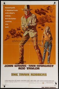 6g902 TRAIN ROBBERS 1sh '73 great full-length art of cowboy John Wayne & sexy Ann-Margret!